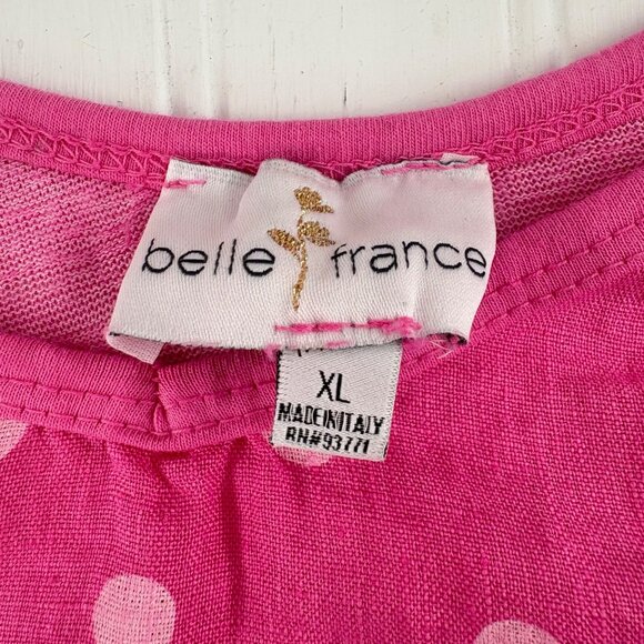 Belle France Linen Women's Blouse Top size XL Pink Polka Dot Short Sleeve - Picture 2 of 5